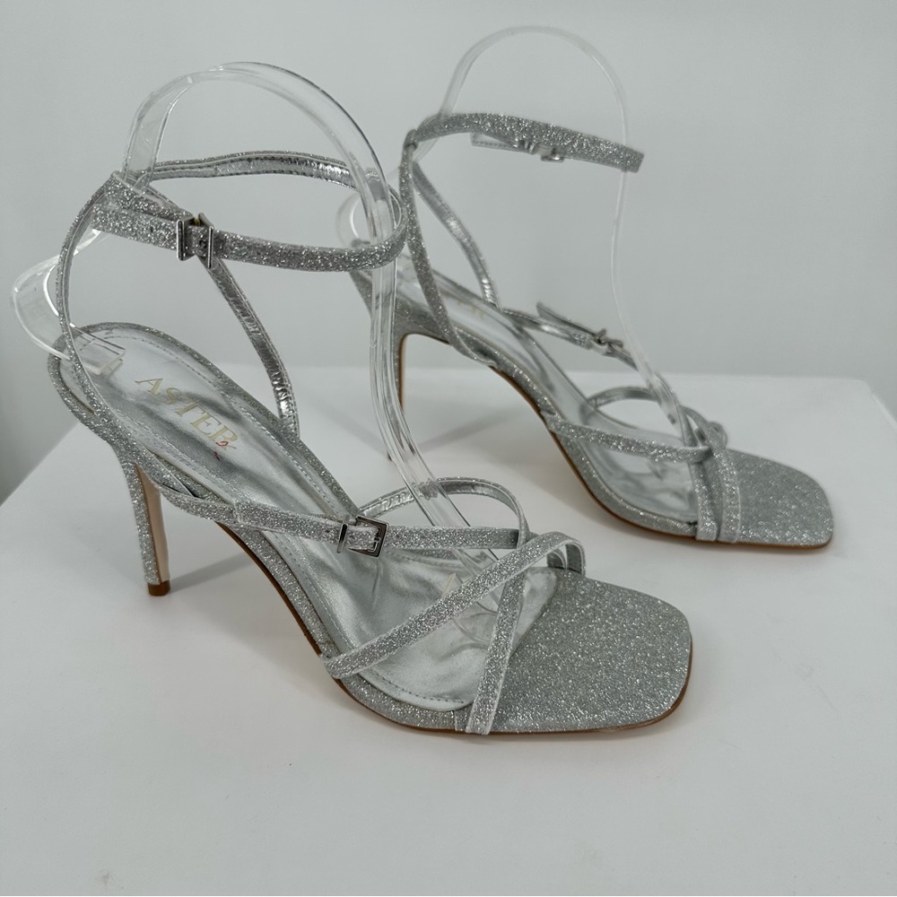 Aster Azores Silver Glitter Strappy Heeled Sandals size 9 Event Evening
